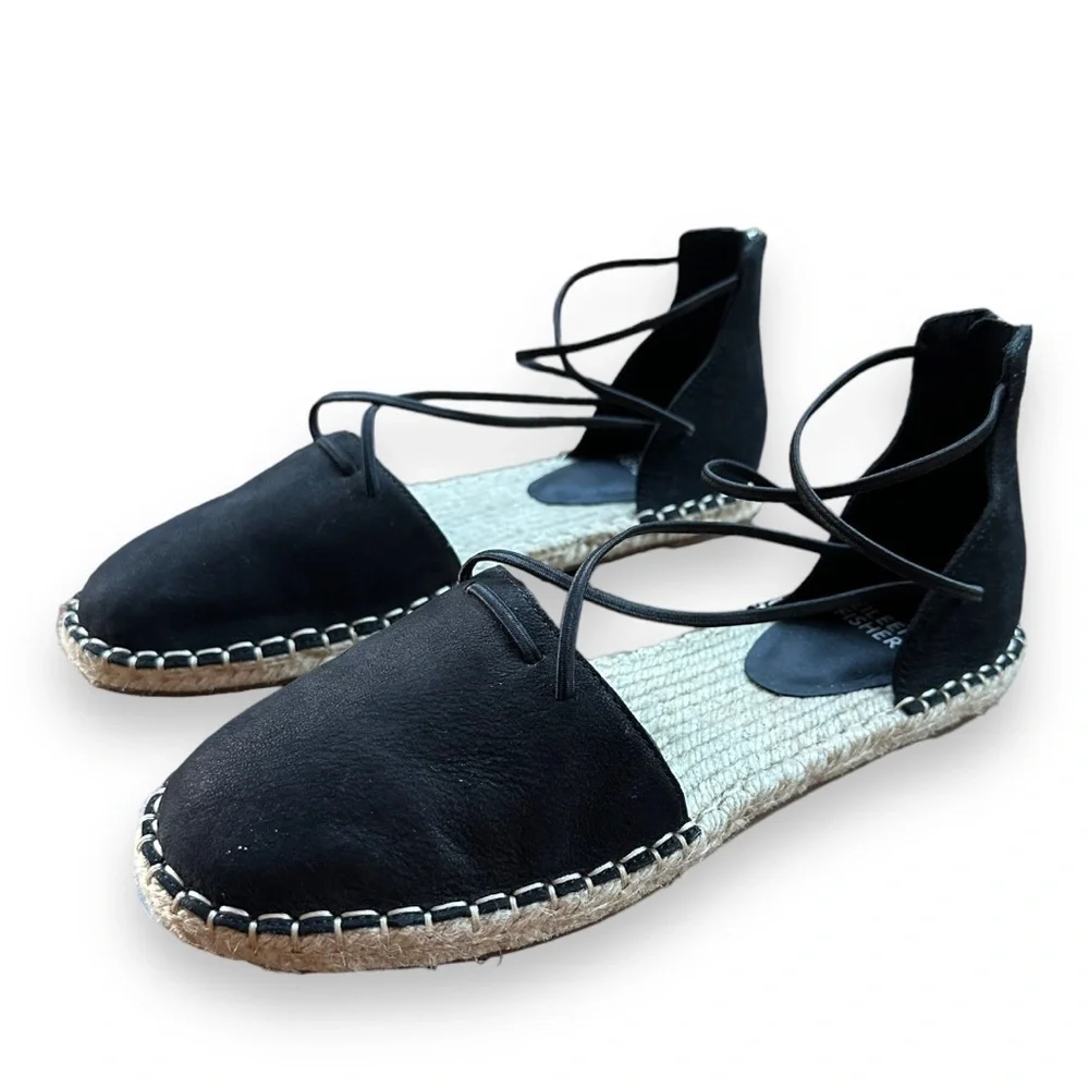 New Eileen Fisher Black Lace Leather Espadrilles | Size 7.5